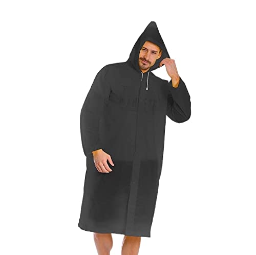 Regenponcho Regenjacke 5pcs Unisex Langer Regenmantel Mit Kapuze, Wiederverwendbare Transparente Regenponchos, Eva Wasserdicht Regenmantel Regencape (Color : Black, Size : One Size) von IRYZE