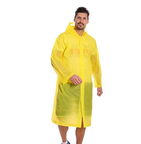 Regenponcho Regenjacke 5pcs Unisex Langer Regenmantel Mit Kapuze, Wiederverwendbare Transparente Regenponchos, Eva Wasserdicht Regenmantel Regencape (Color : Yellow, Size : One Size) von IRYZE
