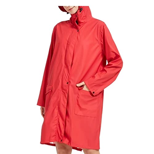 IRYZE Regenponcho Regenjacke Damen-Regenmantel, Lange Jacke, Kapuze, Winddicht, Warm, Wasserdicht, Windjacke, Regenjacken Regenmantel Regencape (Color : Rood, Size : XL) von IRYZE