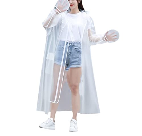 IRYZE Regenponcho Regenjacke Fahrrad-Regenmantel Für Männer, Frauen, Erwachsene, EVA-Poncho Mit Hut, Wasserdichter Langer Regenmantel Regenmantel Regencape (Color : White, Size : M) von IRYZE