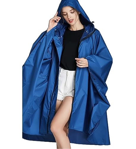 Regenponcho Regenjacke Frauen Reisen Im Freien Wasserdichter Dünner Mantel-Regenmantel-Mantel-Poncho Lose Große Größe Regenmantel Regencape (Color : Blue, Size : L) von IRYZE