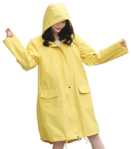 IRYZE Regenponcho Regenjacke Langer Regenmantel Damen Herren Regenausrüstung Atmungsaktiver Tragbarer Wasserabweisender Regenponcho Regenmantel Regencape (Color : Yellow, Size : XL) von IRYZE