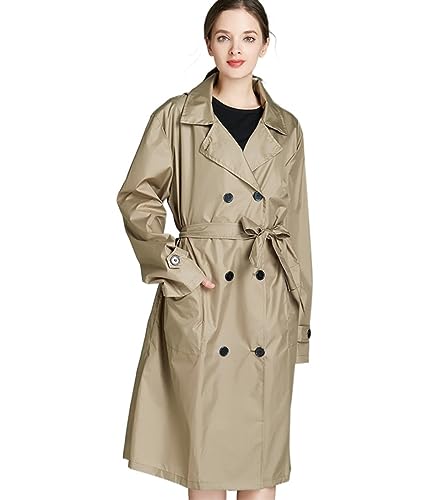 IRYZE Regenponcho Regenjacke Langer Regenmantel Mit Großem Gürtel, Leichter Wander-Windjacke-Regenmantel, Lockerer Outdoor-Stil Regenmantel Regencape (Color : Brown, Size : One size) von IRYZE