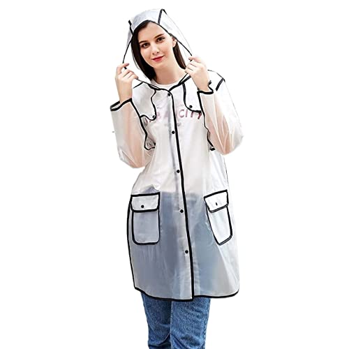 IRYZE Regenponcho Regenjacke Langer Regenmantel Mit TPU-Kante, Wiederverwendbarer Regenponcho Mit Kapuze, Tragbare Regenjacken Für Erwachsene Regenmantel Regencape (Color : White, Size : XS) von IRYZE