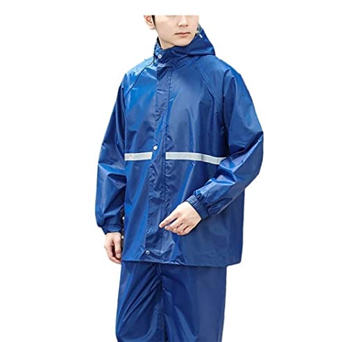 IRYZE Regenponcho Regenjacke Regenfester Hosenmantel Hoodie Wasserdichter Poncho-Umhang Anzug Regenmantel Mit Reflektierendem Streifen Regenmantel Regencape (Color : Deep Blue, Size : L) von IRYZE