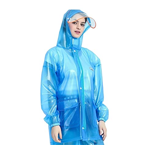 Regenponcho Regenjacke Regenmantel Für Radfahren, Motorrad, Outdoor, Wandern, Geteilte wasserdichte Jacke Und Hose Regenmantel Regencape (Color : Blue, Size : XXL) von IRYZE