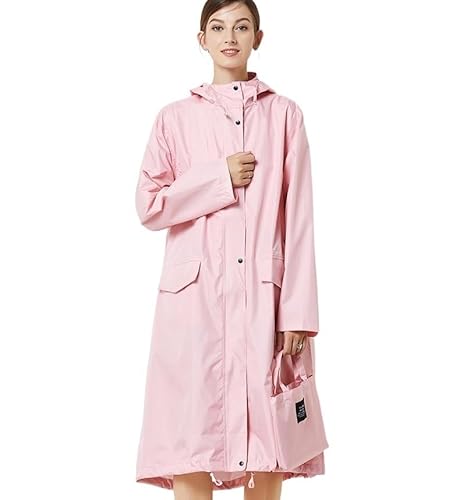 IRYZE Regenponcho Regenjacke Regenmantel Mit Kapuze, Poncho, Für Damen, Stark, Wasserdicht, Für Erwachsene, Winddicht Regenmantel Regencape (Color : Rosa, Size : XXL) von IRYZE