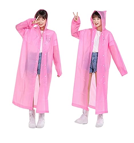 IRYZE Regenponcho Regenjacke 2 STÜCKE EVA Langer Regenmantel, Regenponcho Mit Kapuze, Outdoor-Regenjacken, Für Männer, Frauen, Erwachsene Regenmantel Regencape (Color : Rosa, Size : One size) von IRYZE