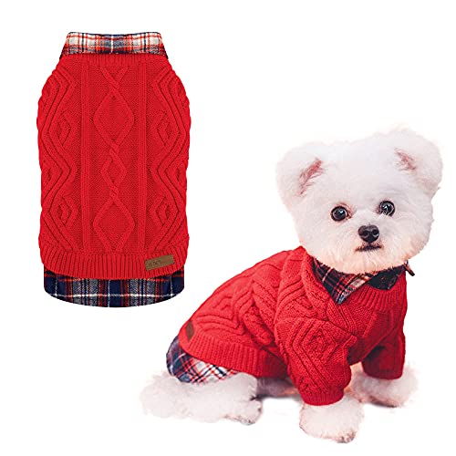 Ispet Klassischer Haustier-Pullover für Hunde, Patchwork-Design, gestrickt, warme Katze, Winterkleidung für kleine Hunde, kalte Tage, Rot, Größe M von IS PET DESIGNER PETWEAR