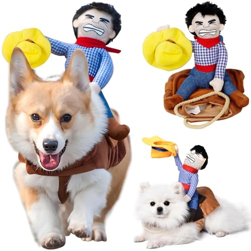 Cowboy-Reiter-Hundekostüm, lustiges Hunde-Halloween-Kostüm, Hundekleidung für kleine, mittelgroße und große Hunde, Katzen, Welpen, Ritter-Stil mit Puppe und Hut für Halloween, Haustierreit-Kostüm, Cowboy-Reiter-Hundekostüm, lustiges Hunde-Halloween-Kostüm, Hundekleidung für kleine, mittelgroße und große Hunde, Katzen, Welpen, Ritter-Stil mit Puppe und Hut für Halloween, Haustierreit-Kostüm, von ISDULA