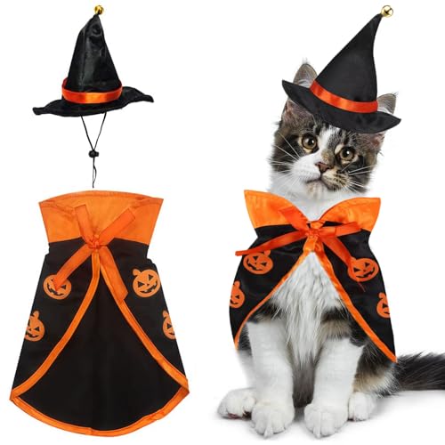 Hexenkostüm, Halloween-Kostüm, Zaubererhut und Umhang mit Kürbismuster, Hundekleidung für kleine Hunde, Katzen, Welpen, Kätzchen, Vampirumhang, Party-Outfit, lustige Kleidung (Kürbisumhang mit Hut) Hexenkostüm, Halloween-Kostüm, Zaubererhut und Umhang mit Kürbismuster, Hundekleidung für kleine Hunde, Katzen, Welpen, Kätzchen, Vampirumhang, Party-Outfit, lustige Kleidung (Kürbisumhang mit Hut) von ISDULA