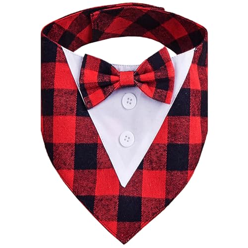 Hunde-Smoking-Bandana, rotes Karomuster, formeller Smoking mit Fliege, Hundekleidung für kleine, mittelgroße Hunde und Katzen, verstellbares Hundehalsband, Weihnachtskleidung, Party-Outfit, Bekleidung Hunde-Smoking-Bandana, rotes Karomuster, formeller Smoking mit Fliege, Hundekleidung für kleine, mittelgroße Hunde und Katzen, verstellbares Hundehalsband, Weihnachtskleidung, Party-Outfit, Bekleidung von ISDULA