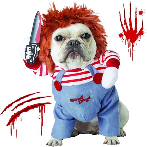 Pet Deadly Doll Chucky Hundekostüm, lustiges Hunde- und Katzenkostüm für Halloween, Cosplay, Verkleidungsoutfit und coole Bekleidung (Größe XL) von ISDULA
