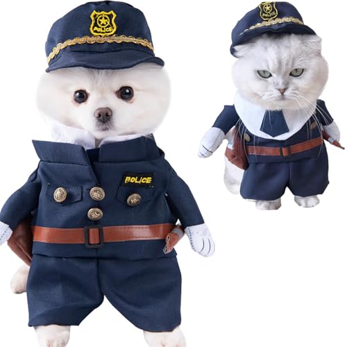 Polizei-Hundekostüm, lustiges Hunde-/Katzenkostüm, Cosplay, Polizisten-Uniform mit Hut, Hundekleidung für kleine, mittelgroße Hunde, Katzen, Welpen, Kätzchen, Party-Outfit, cooler Anzug, niedliche Polizei-Hundekostüm, lustiges Hunde-/Katzenkostüm, Cosplay, Polizisten-Uniform mit Hut, Hundekleidung für kleine, mittelgroße Hunde, Katzen, Welpen, Kätzchen, Party-Outfit, cooler Anzug, niedliche von ISDULA