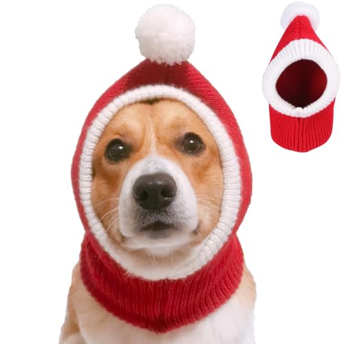 Weihnachtliches Hundemützenkostüm, gehäkelter Schlauchschal mit Pompon, warme Winter-Hundemütze für kleine und mittelgroße Hunde und Katzen, roter Hals, Ohrenwärmer, Stirnband, Strick, Schlauchschal, Weihnachtliches Hundemützenkostüm, gehäkelter Schlauchschal mit Pompon, warme Winter-Hundemütze für kleine und mittelgroße Hunde und Katzen, roter Hals, Ohrenwärmer, Stirnband, Strick, Schlauchschal, von ISDULA