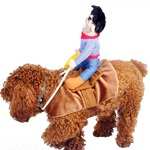 MICOKA Cowboy Reiter Hund Kostüm für Hunde Outfit Ritter Stil mit Puppe und Hut Haustier Kostüm für Halloween, XL von ISMARTEN