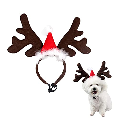 Weihnachtliche Haustier-Kopfbedeckung, Weihnachtshaarschleife, braunes Rentier-Geweih, Stirnband, Weihnachts-Haustier-Kostüm, Haarschmuck für Hunde, Katzen, Haustiere von ISMARTEN