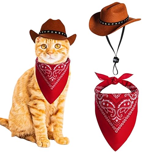 Hund Cowboy Kostüm 2PCS Hund Cowboyhut und Bandana Schal Western Haustier Halloween Kostüme Accessoires für Welpen Kätzchen Cosplay Party Festival täglich tragen von ISOYTERO