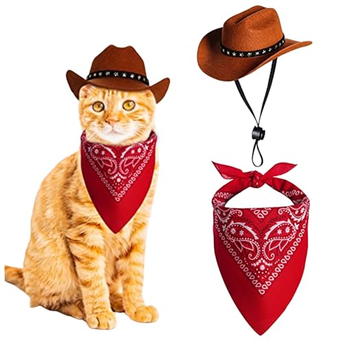 Hund Cowboy Kostüm 2PCS Hund Cowboyhut und Bandana Schal Western Haustier Halloween Kostüme Accessoires für Welpen Kätzchen Cosplay Party Festival täglich tragen von ISOYTERO