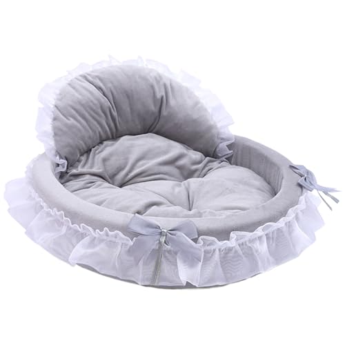 Hundebett weiche Plüsch-Prinzessin Katze Bett mit Rutschboden, Spitze und Bogenknoten waschbarer hautfreundlicher süßer Hundesofa für kleine mittelgroße Hunde Katzen, die sich groß befinden, groß von ISOYTERO