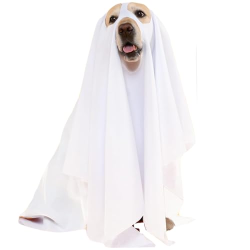 Hundegeisterkostüm entzückende lustige weiße Hund Cape Polyester Halloween Kostüm 27.6in für Party, Trick oder Behandlungsgeister von ISOYTERO