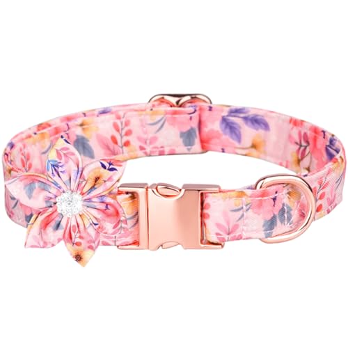 Hundehalsband mit Blumenknoten Polyester Verstellbarer Blumenmuster Hundehalsbänder mit Metallschnalle atmungsaktiven süßen dekorativen erkennbaren Accessoires, L -Kragen von ISOYTERO
