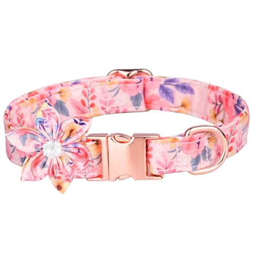 Hundehalsband mit Blumenknoten Polyester Verstellbarer Blumenmuster Hundehalsbänder mit Metallschnalle atmungsaktiven süßen dekorativen erkennbaren Accessoires, M -Kragen von ISOYTERO