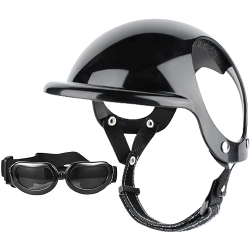 Hundehelm und Schutzbrillen 2pcs/Set Verstellbarer Kinngurt Dome Hundehelm mit Ohrloch Winddicht stilvolle dekorative Schutzbrille Haustier Vorräte und von ISOYTERO