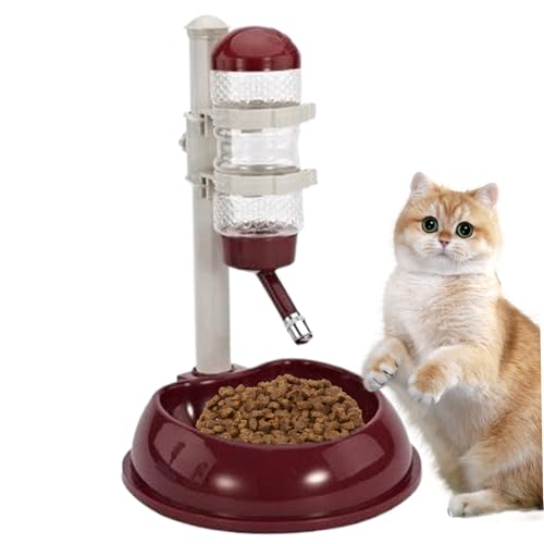 Hundewasserflaschenspender und Lebensmittelschale, No-Trip Automatic Hund Water Bowl Spender mit verstellbarem Ständer, abnehmbar von ISOYTERO