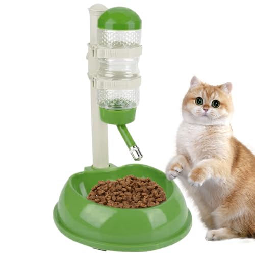 Hundewasserflaschenspender und Lebensmittelschale, automatische Hundewasserschüssel-Spender ohne Trip mit verstellbarem Ständer, abnehmbares Haustier für und Katze, grüne Flasche von ISOYTERO