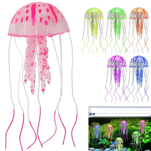 ISOYTERO Quallendekor 6pcs schwimmende mehrfarbige Luminhalle -Quallen -Tank Silikon Künstliche Aquarium -Ornamente mit Saugnapfbecher lebensechter Fisch -Tank -Oramentdekoration von ISOYTERO