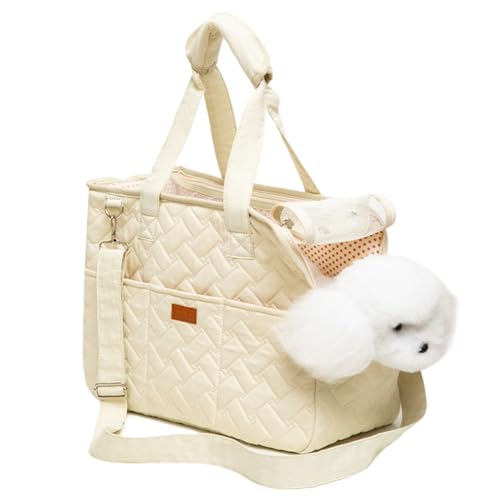 Kleiner Hundeträger 16x7x12in mit Taschen tragbarer atmungsaktiver Katzenbeutel -Beutel -Beutel Sicherheitsschnur für Katze und kleine Hund, Welpen (cremig weiß) von ISOYTERO