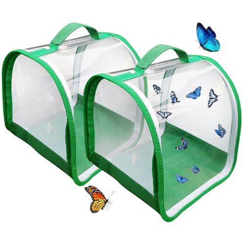 Schmetterlingslebensraum 2pcs 8 Zoll klares Schmetterling Käfig faltbares Gehäuse mit Griff Reißverschluss Atmungsfreiem Netto Lebensraum von ISOYTERO