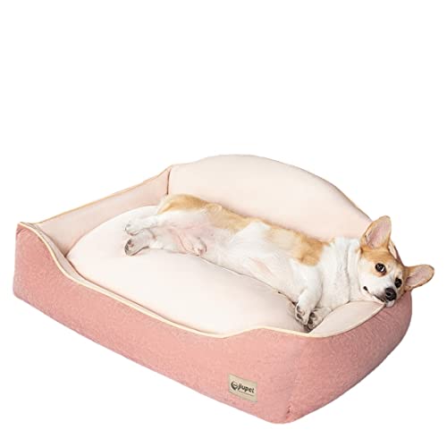 Kauen Beweis Hund Betten, Hund Bett Kissen Große Raum, Hohe Rückenlehne Hund Sofa für Kleine Medium Large Pet (Große 12kg,Rosa) von ITANA