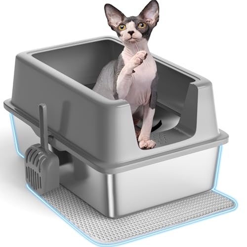 XXL Katzentoilette Edelstahl mit Deckel, Halbgeschlossene Katzenklo XXL für Big Kitty, Metall Extra große hochseitige Antihaft-Box, Anti-Urin-Leckage inklusive Katzenmatte und Schaufel XXL Katzentoilette Edelstahl mit Deckel, Halbgeschlossene Katzenklo XXL für Big Kitty, Metall Extra große hochseitige Antihaft-Box, Anti-Urin-Leckage inklusive Katzenmatte und Schaufel von ITEFDTUTNE