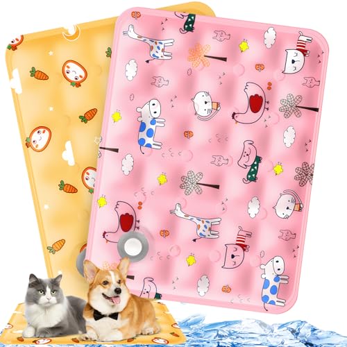 ITJMRJP Kühlmatte Hund Katze 2 Stück Kühlmatte für Hunde 40 x 50cm Hundekühlmatte Selbstkühlend Waschbar Hunde Kühldecke für Hund Klein und Katzen Dog Cooling Mat(F) von ITJMRJP
