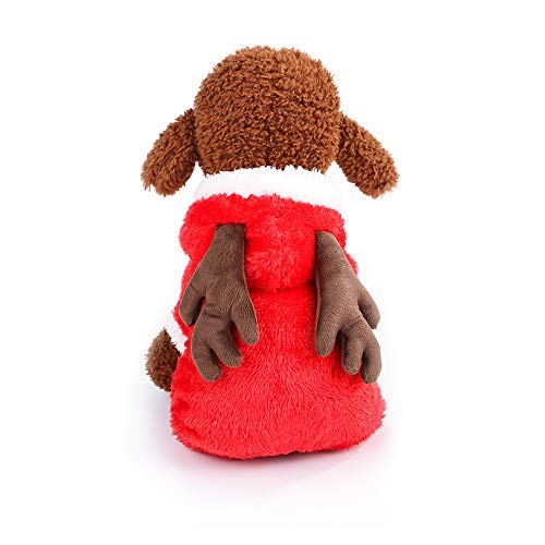 Hundemantel Weihnachten Hundepulli Elch Hundejackef für Welpen Hunde Bekleidung Haustiere Kapuzenjacke Winterpulli mit Bauchschutz Winter Hundebekleidung Kostüm für Kleine und Mittlere Hunde Rot L von ITODA