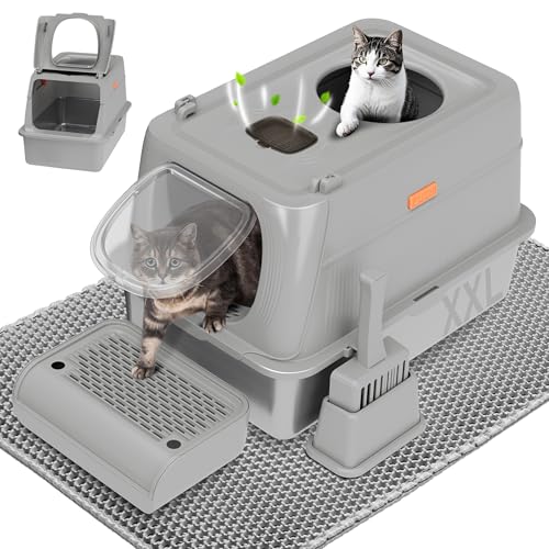 Citylife Katzentoilette aus Edelstahl mit Deckel, Front- & Top-Eingang, extra großes Metall-Kitty-Katzentoilettengehege mit Schaufel & Doppelschichtmatte, Anti-Auslaufen, antihaftbeschichtet, Hellgrau Citylife Katzentoilette aus Edelstahl mit Deckel, Front- & Top-Eingang, extra großes Metall-Kitty-Katzentoilettengehege mit Schaufel & Doppelschichtmatte, Anti-Auslaufen, antihaftbeschichtet, Hellgrau von ITYLIFE CITYLIFE