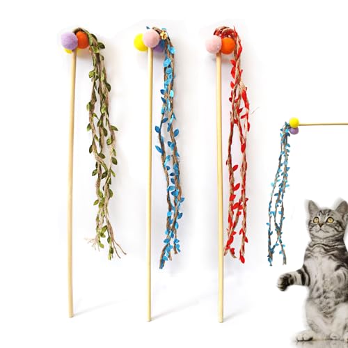 3 x Katzenstäbe, bunte Blätter, interaktiver Fangstab, Dschungel-Weidenstäbe, Holz-Katzen-Teaser für Indoor-Katzen und Kätzchen 3 x Katzenstäbe, bunte Blätter, interaktiver Fangstab, Dschungel-Weidenstäbe, Holz-Katzen-Teaser für Indoor-Katzen und Kätzchen von IUHKBH
