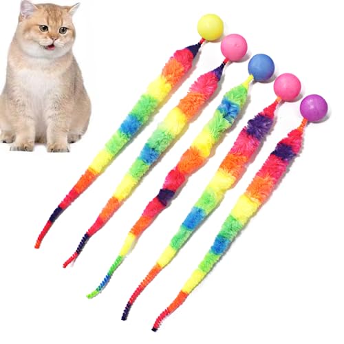 IUHKBH Interaktive Katzenbälle, 5 Packungen Katzenhüpfbälle mit Regenbogenwurm-Katzenjagdspielzeug, Katzenspielzeug, stundenlange Unterhaltung, sicher für Ihre Katze von IUHKBH