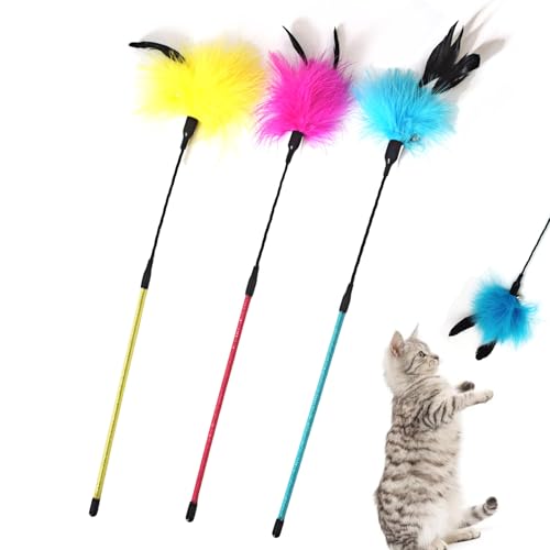 IUHKBH Katzenfederstäbe, 3 Farben, interaktives Katzenspielzeug, Katzenspielzeug mit weicher Truthahnfeder und Glocke für Katzen und Kätzchen IUHKBH Katzenfederstäbe, 3 Farben, interaktives Katzenspielzeug, Katzenspielzeug mit weicher Truthahnfeder und Glocke für Katzen und Kätzchen von IUHKBH