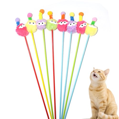 IUHKBH Katzenstäbe, 3 Stück, niedliche Katzenspielstäbe mit weichem Ball, interaktives Katzenspielzeug mit Glocke für Katze und Kätzchen von IUHKBH