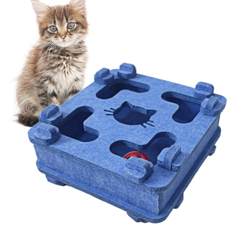 Katzen-Puzzle-Spielzeug, weicher Filz-Intelligenz-Geist-Spiel-Track-Bälle Interaktives Kätzchen-Spielzeug-Puzzle-Box für Indoor-Katzen, einfach zu montieren [Blau] von IUHKBH