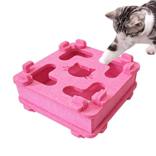 Katzen-Puzzle-Spielzeug, weicher Filz Intelligenz Geistspiel Track Bälle Interaktives Kätzchenspielzeug Puzzlebox für Indoor-Katzen, Einfach zu Montieren [Rosa] von IUHKBH