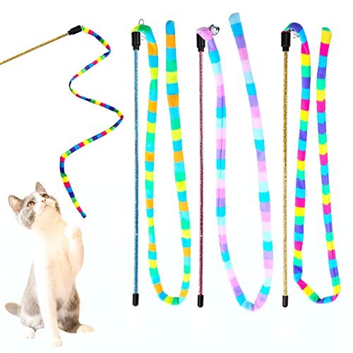 Katzenstab-Spielzeug, flexibel, mit Glocke, Regenbogen-Katzenband, interaktives Katzenspielzeug für Indoor-Katzen, 3 Stück Katzenstab-Spielzeug, flexibel, mit Glocke, Regenbogen-Katzenband, interaktives Katzenspielzeug für Indoor-Katzen, 3 Stück von IUHKBH