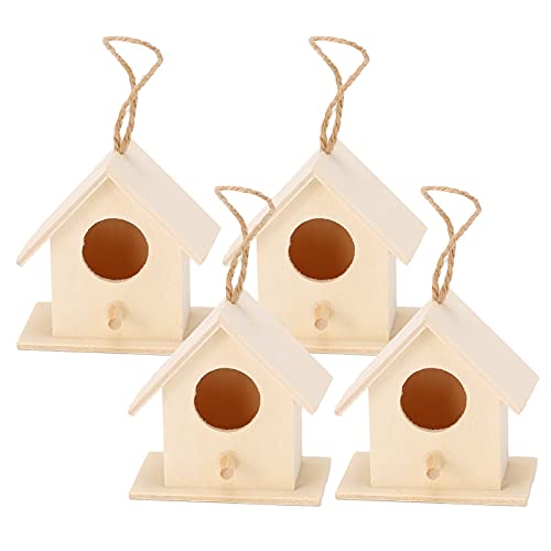 4 Stück Hängende Vogelhäuschen aus Holz für Den Außenbereich, Unbemalte Kolibri-Häuser Zum Selbermachen, Vogelhäuschen aus Holz, Bluebird Finch Cardinals Hanger-Vogelhäuschen für die Gartenbeobachtung 4 Stück Hängende Vogelhäuschen aus Holz für Den Außenbereich, Unbemalte Kolibri-Häuser Zum Selbermachen, Vogelhäuschen aus Holz, Bluebird Finch Cardinals Hanger-Vogelhäuschen für die Gartenbeobachtung von IUIBMI