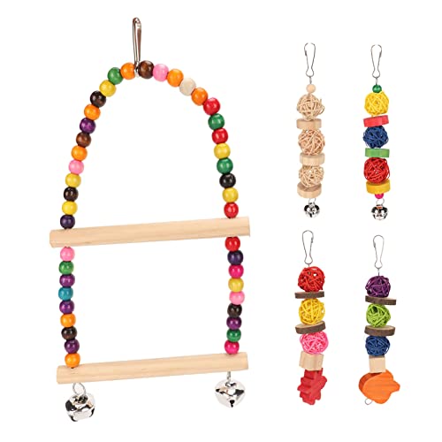 5 Packungen Bunte Vogel-Papageien-Schaukel-Kauspielzeug-Set, Holz-Papageienkäfig-Hängemattenschaukel mit Glocken, Holzschaukel-Haustier-Vogelkäfig-Spielzeug für Sittiche, Nymphensittiche, Sittiche, Li 5 Packungen Bunte Vogel-Papageien-Schaukel-Kauspielzeug-Set, Holz-Papageienkäfig-Hängemattenschaukel mit Glocken, Holzschaukel-Haustier-Vogelkäfig-Spielzeug für Sittiche, Nymphensittiche, Sittiche, Li von IUIBMI