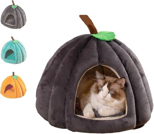 2026 New Pumpkin Cat Bed, Halloween Pumpkin Cat Bed, Cute Pumpkin Shape Cat Cave Bed for Indoor Cats, Small Dogs(Gray,L(22x22x17 in)) von IUIUI