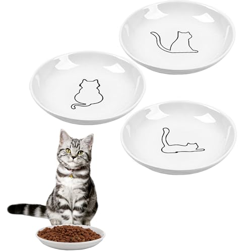 3 Stück Katzen Fressnapf, Katzen Flache Schalen, Futternapf Katzen, Nassfutternäpfe, Katzenfutter Teller Keramik, Katzennäpfe Keramik Napf, Flacher Breiter Futter für Katzen von IUKUNNE