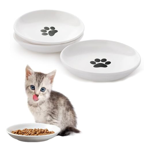 Keramik Futternapf Katze, 3 Stück Futternapf Katze Keramik, Katzenteller Flach Keramik, Keramik Katzenfutterschalen, Futternapf Katze Keramik, Flacher Katzennapf Keramik, für Katzen und Kleintiere von IUKUNNE